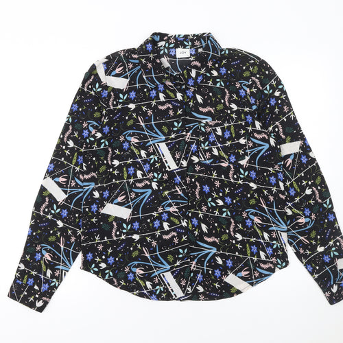 JDY Women's Black Floral Button-Up Long Sleeve Polyester Shirt Size 8