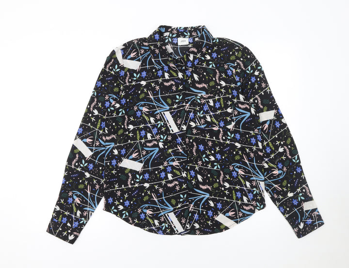 JDY Women's Black Floral Button-Up Long Sleeve Polyester Shirt Size 8