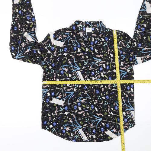 JDY Women's Black Floral Button-Up Long Sleeve Polyester Shirt Size 8