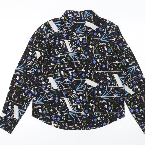 JDY Women's Black Floral Button-Up Long Sleeve Polyester Shirt Size 8