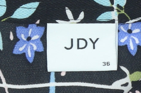 JDY Women's Black Floral Button-Up Long Sleeve Polyester Shirt Size 8