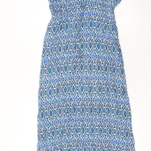 H&M Women's Blue Geometric V-Neck Midi Fit & Flare Dress Size 8