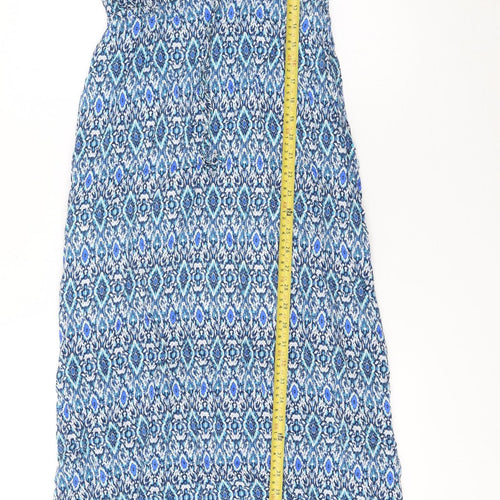 H&M Women's Blue Geometric V-Neck Midi Fit & Flare Dress Size 8