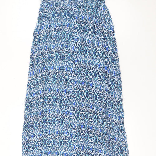 H&M Women's Blue Geometric V-Neck Midi Fit & Flare Dress Size 8