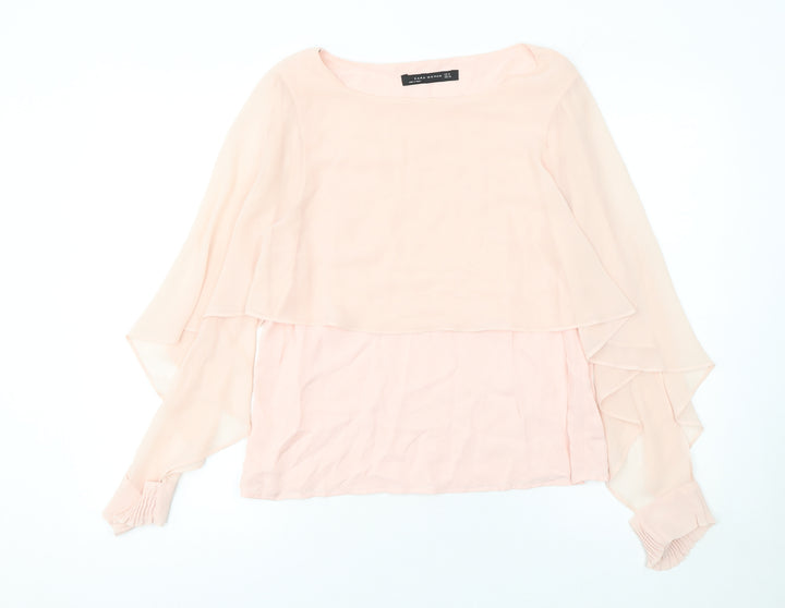 Zara Woman Pink Chiffon Layered Tunic Blouse Size 10