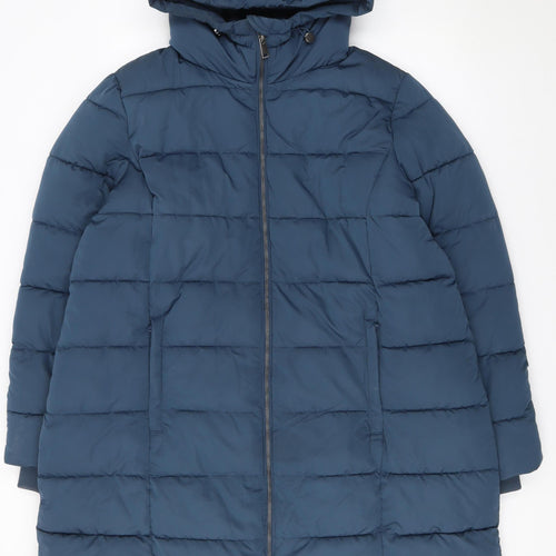 Dunnes Stores Women Blue XL Long Puffer Coat Hooded Winter Jacket