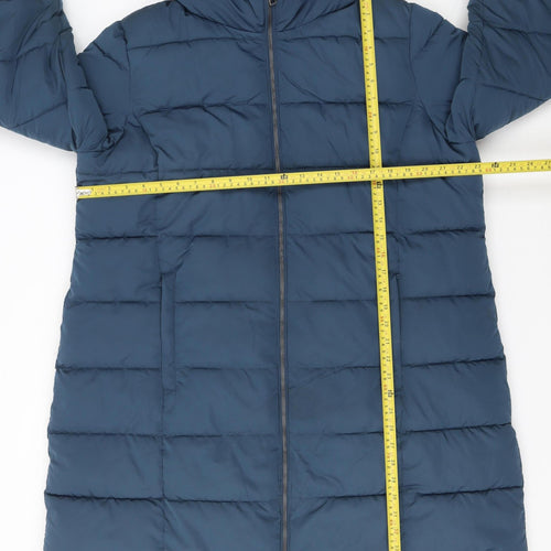 Dunnes Stores Women Blue XL Long Puffer Coat Hooded Winter Jacket