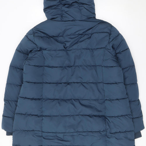 Dunnes Stores Women Blue XL Long Puffer Coat Hooded Winter Jacket