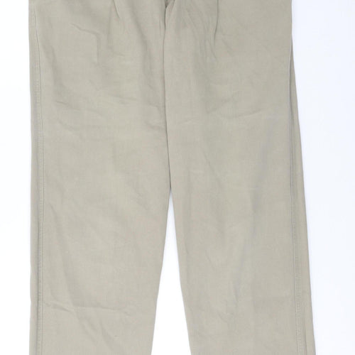 GB Men's Beige Cotton Chino Trousers 34L Pleated Front Regular Fit
