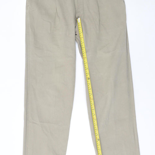 GB Men's Beige Cotton Chino Trousers 34L Pleated Front Regular Fit