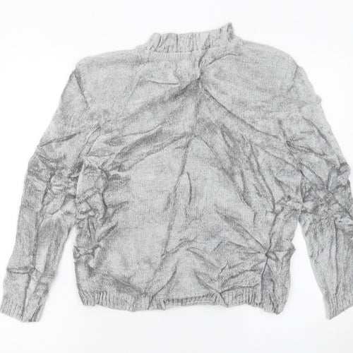 Alfred Dunner Women's Grey Floral Embroidered Mock Neck Petite L Jumper