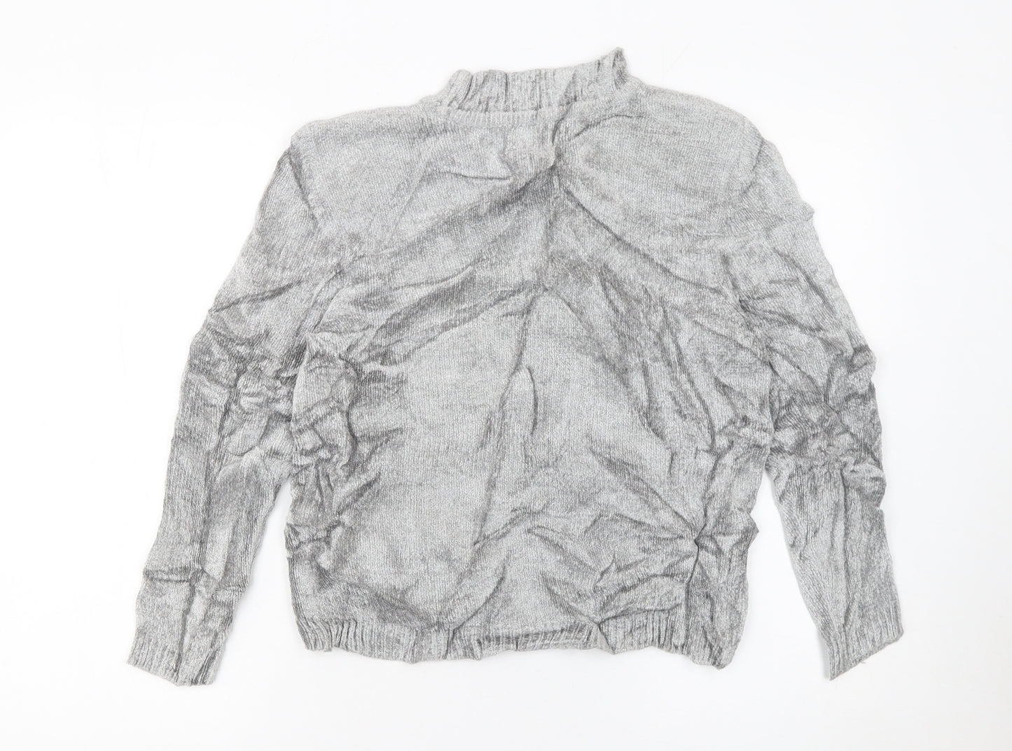Alfred Dunner Women's Grey Floral Embroidered Mock Neck Petite L Jumper