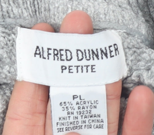 Alfred Dunner Women's Grey Floral Embroidered Mock Neck Petite L Jumper