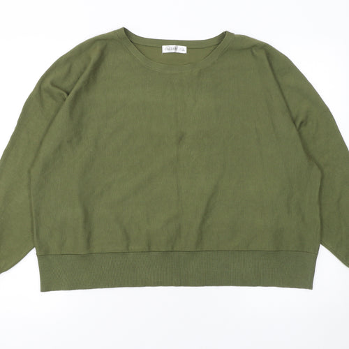 Gallery Women Green XL Viscose Knit Crew Neck Long Sleeve Jumper