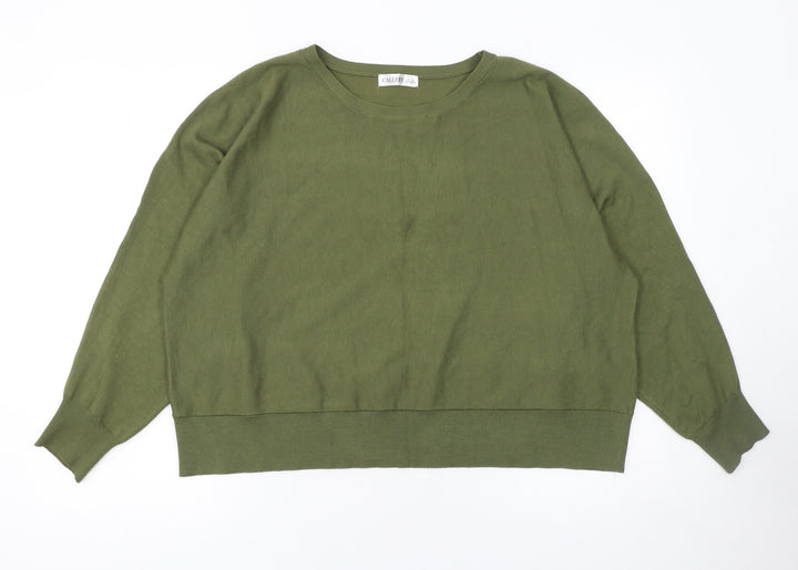 Gallery Women Green XL Viscose Knit Crew Neck Long Sleeve Jumper