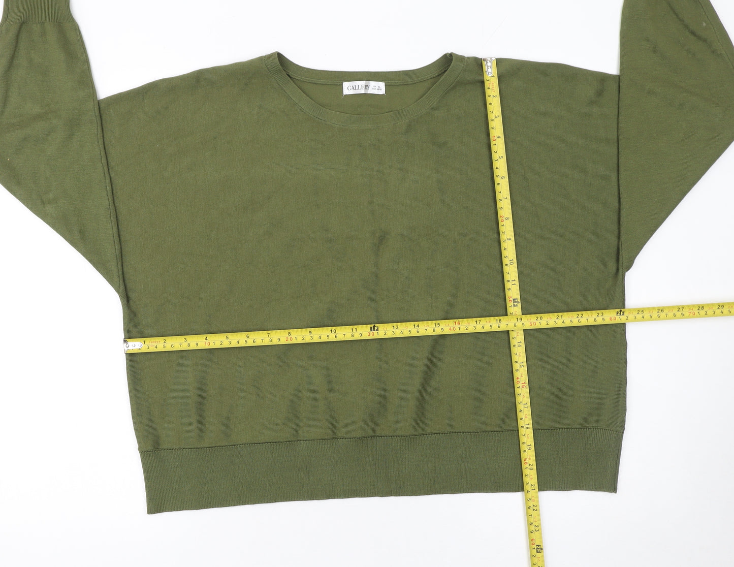 Gallery Women Green XL Viscose Knit Crew Neck Long Sleeve Jumper
