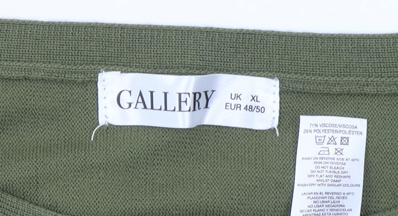 Gallery Women Green XL Viscose Knit Crew Neck Long Sleeve Jumper