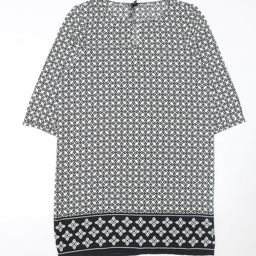 Firefly Women Black Geometric Shift Dress Size 14 3/4 Sleeve