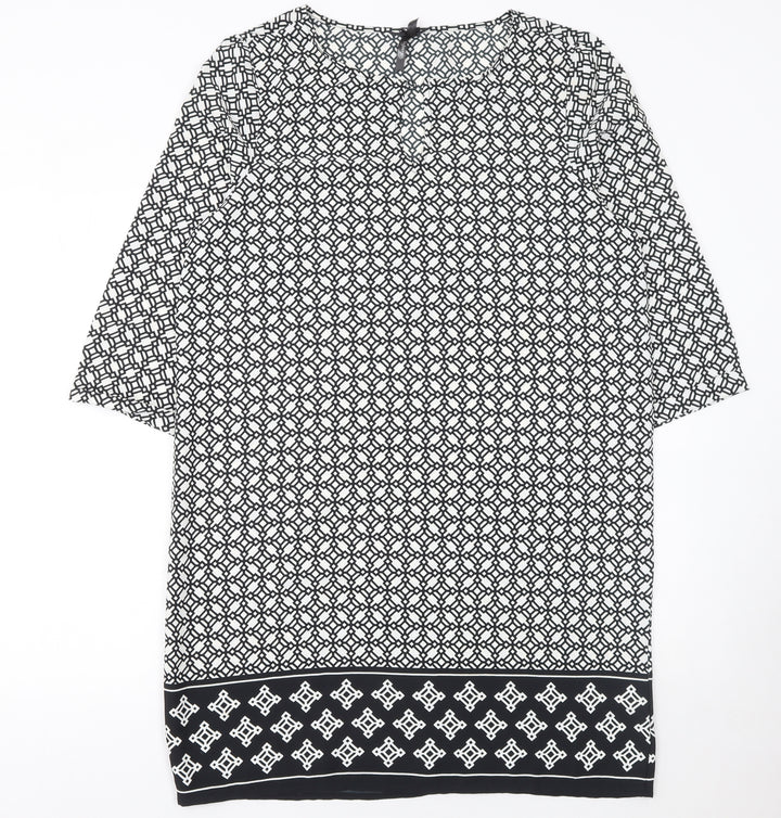 Firefly Women Black Geometric Shift Dress Size 14 3/4 Sleeve