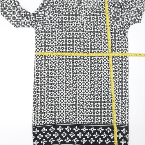 Firefly Women Black Geometric Shift Dress Size 14 3/4 Sleeve
