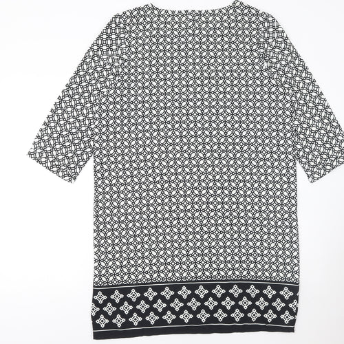 Firefly Women Black Geometric Shift Dress Size 14 3/4 Sleeve