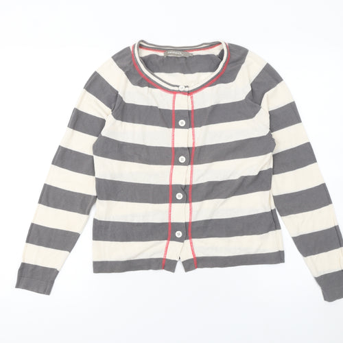 Sandwich Womens Grey Striped Cardigan Small Cotton Crew Neck