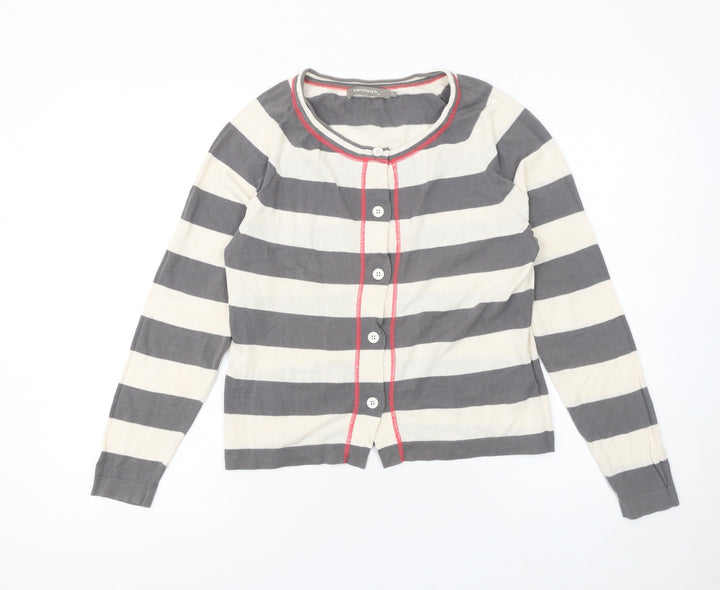 Sandwich Womens Grey Striped Cardigan Small Cotton Crew Neck