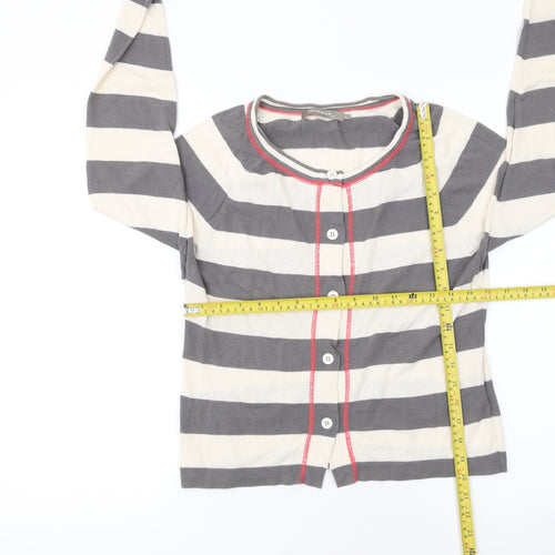 Sandwich Womens Grey Striped Cardigan Small Cotton Crew Neck