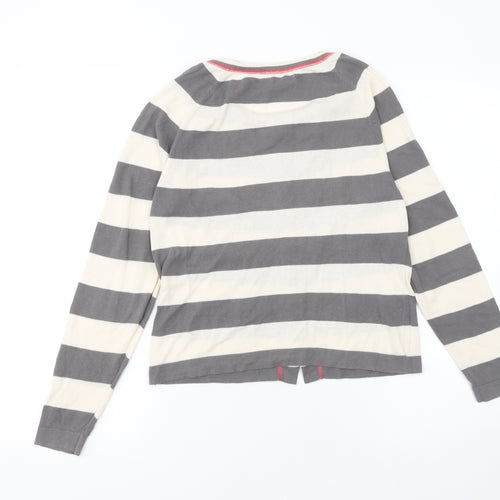 Sandwich Womens Grey Striped Cardigan Small Cotton Crew Neck
