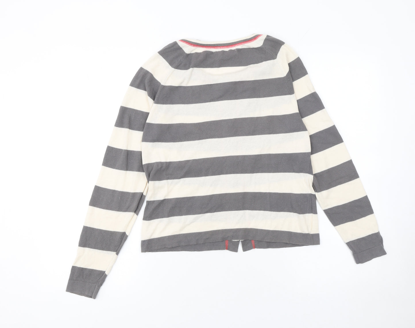 Sandwich Womens Grey Striped Cardigan Small Cotton Crew Neck