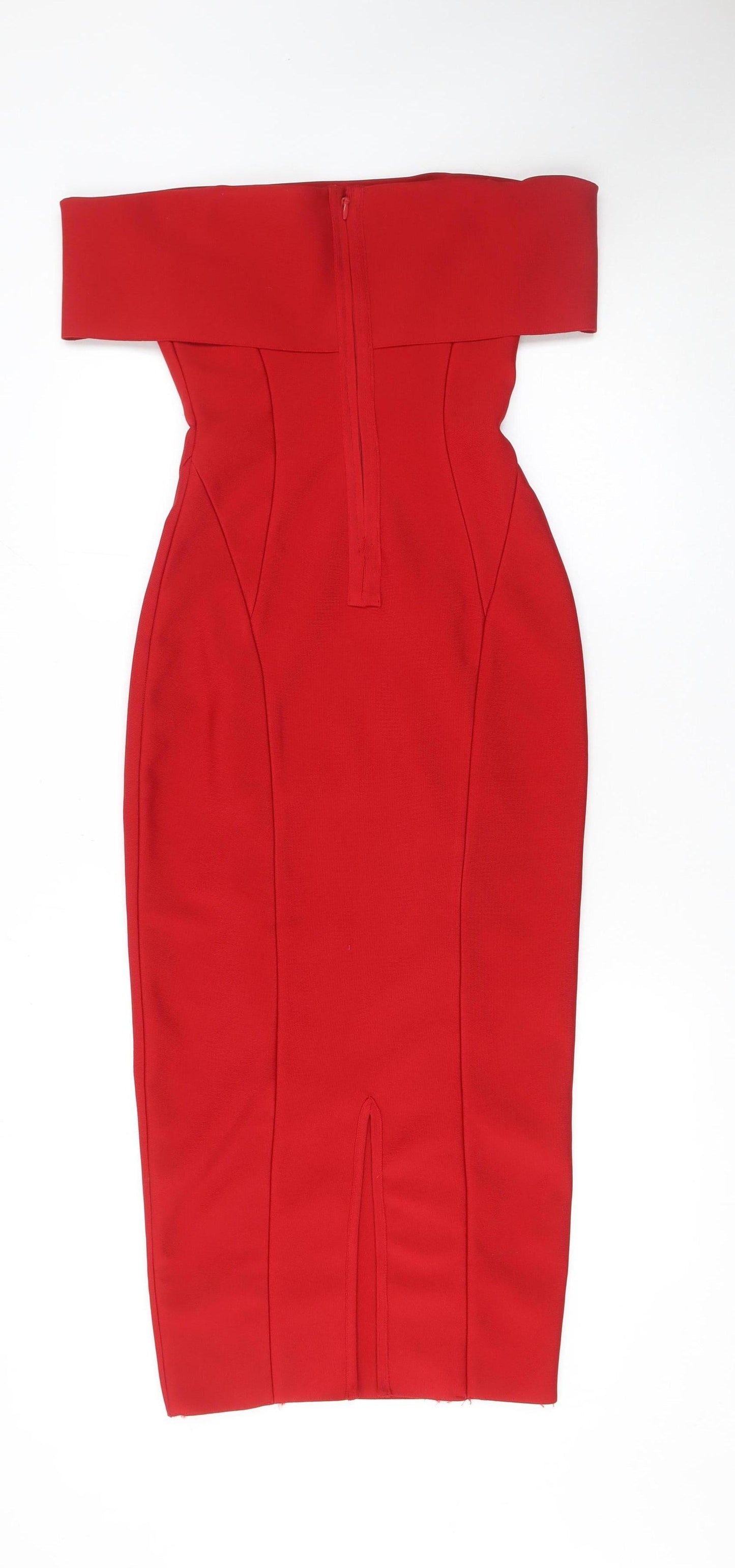 River Island Women’s Red Off Shoulder Bodycon Midi Dress UK 6
