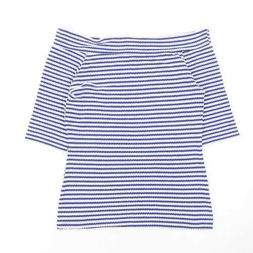 Matalan Women’s Blue Striped Off Shoulder Knit T-Shirt Size 10