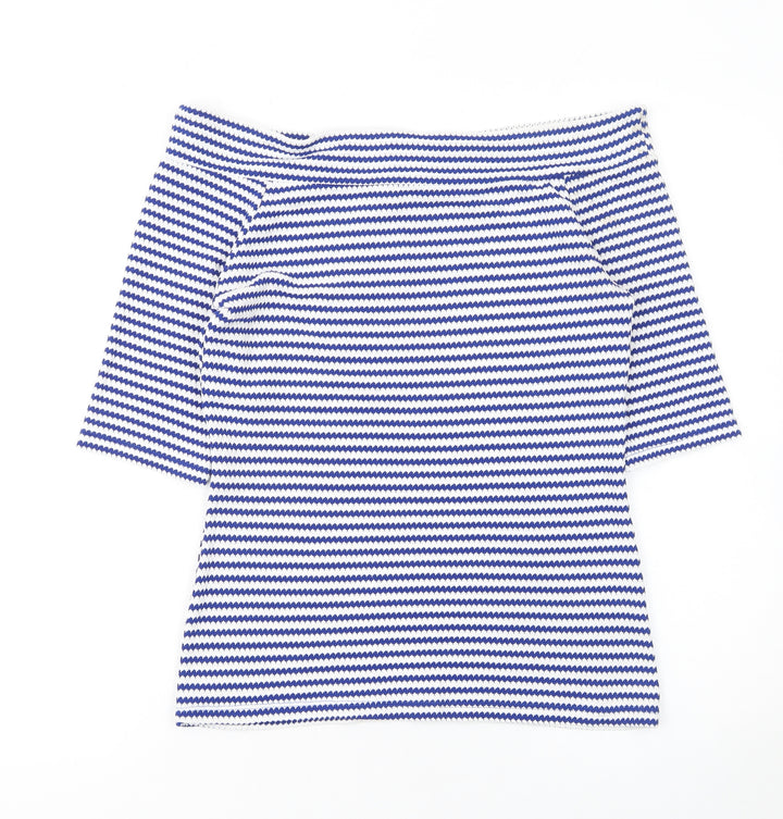 Matalan Women’s Blue Striped Off Shoulder Knit T-Shirt Size 10