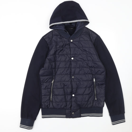 Zara Man Men's Blue Quilted Full Zip Hoodie Jacket Size L