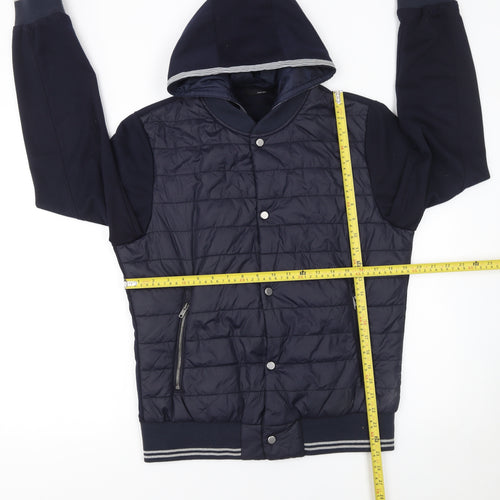 Zara Man Men's Blue Quilted Full Zip Hoodie Jacket Size L