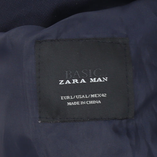 Zara Man Men's Blue Quilted Full Zip Hoodie Jacket Size L