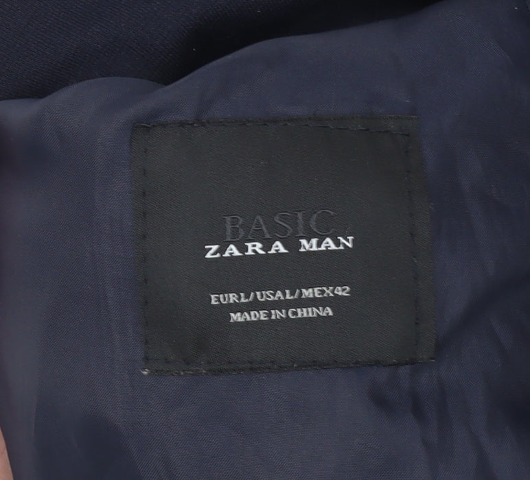 Zara Man Men's Blue Quilted Full Zip Hoodie Jacket Size L