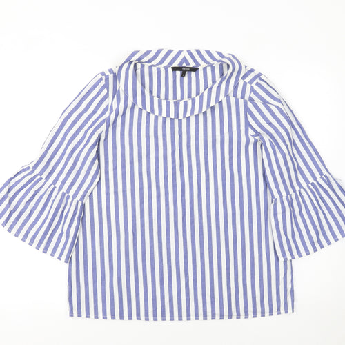 Vero Moda Women Blue Striped Cotton Bell Sleeve Tunic Blouse M