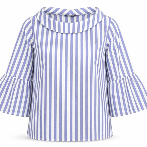 Vero Moda Women Blue Striped Cotton Bell Sleeve Tunic Blouse M