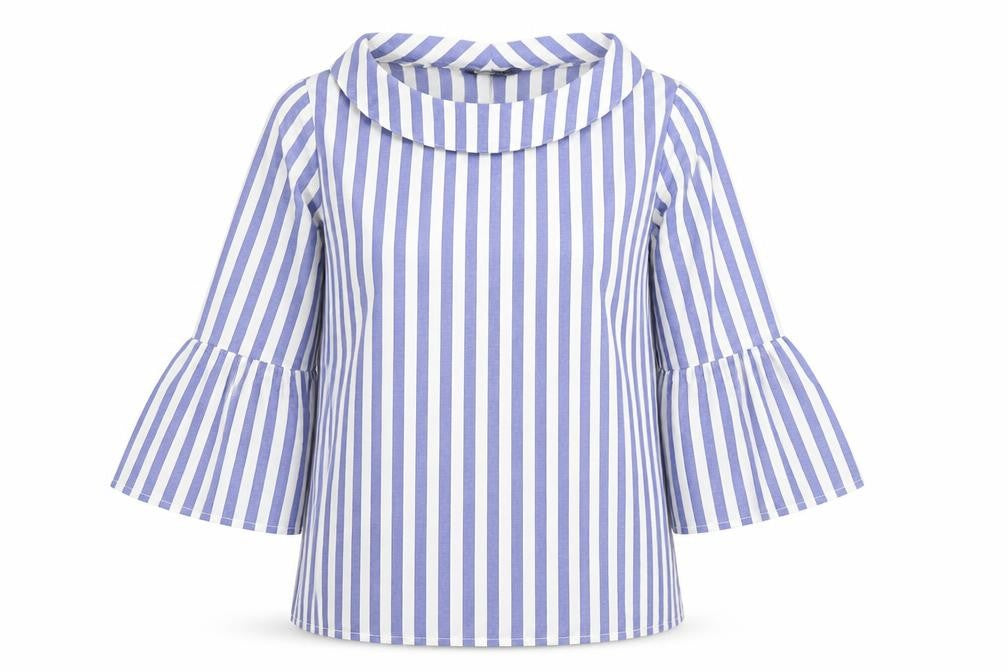 Vero Moda Women Blue Striped Cotton Bell Sleeve Tunic Blouse M