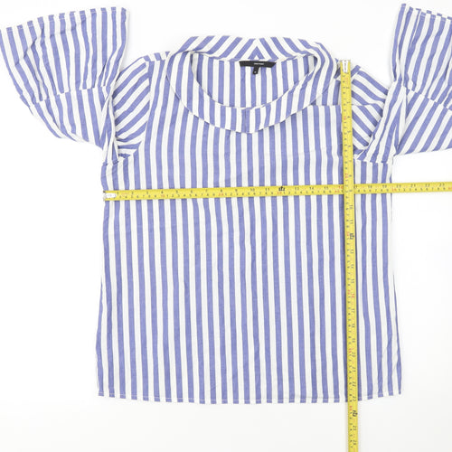 Vero Moda Women Blue Striped Cotton Bell Sleeve Tunic Blouse M