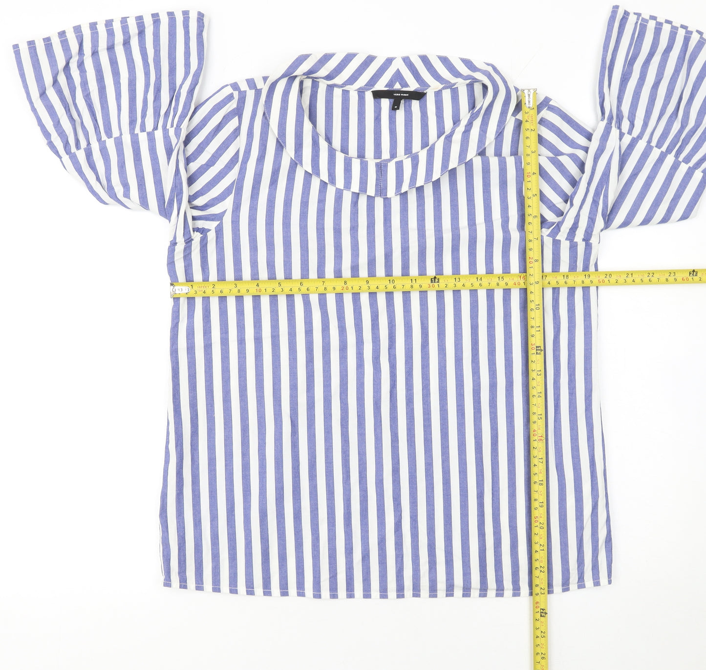 Vero Moda Women Blue Striped Cotton Bell Sleeve Tunic Blouse M
