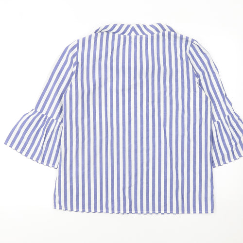 Vero Moda Women Blue Striped Cotton Bell Sleeve Tunic Blouse M