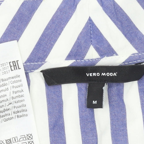 Vero Moda Women Blue Striped Cotton Bell Sleeve Tunic Blouse M