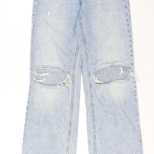 Stradivarius Women’s Blue Distressed Straight Jeans UK 8