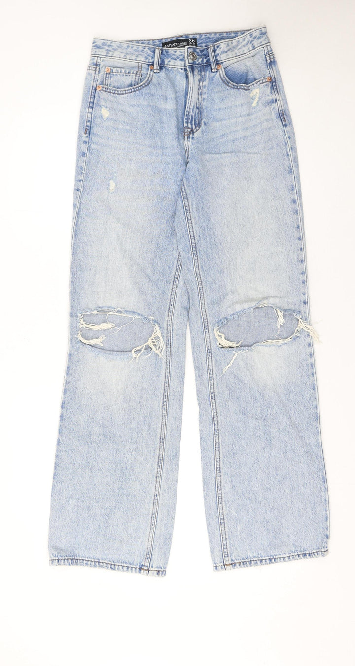 Stradivarius Women’s Blue Distressed Straight Jeans UK 8
