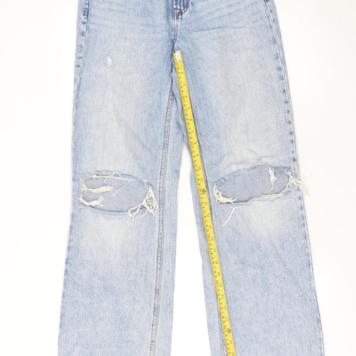 Stradivarius Women’s Blue Distressed Straight Jeans UK 8