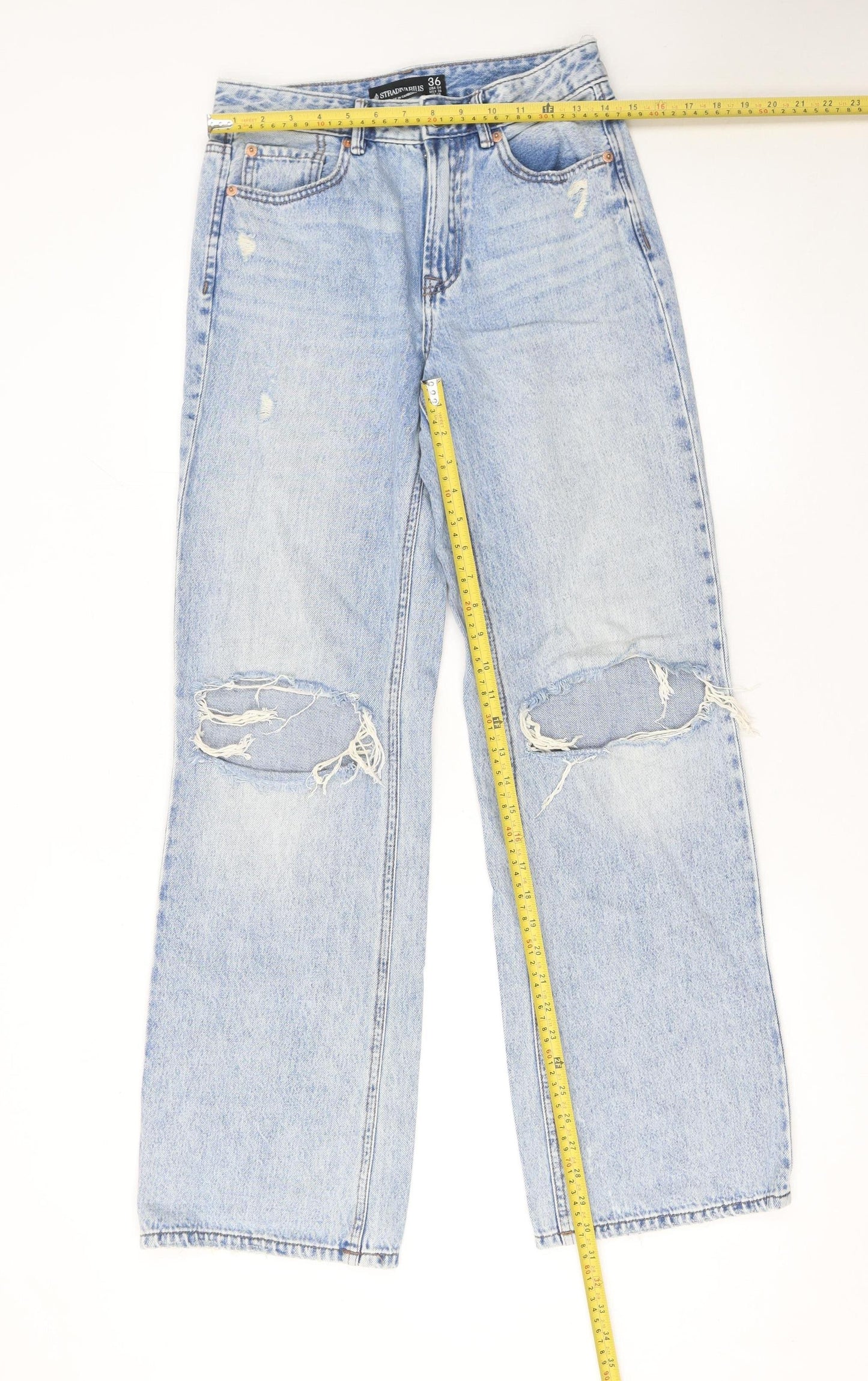 Stradivarius Women’s Blue Distressed Straight Jeans UK 8