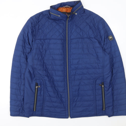 Gate One Men's Blue Quilted Mid-Length Jacket Size 56 Regular Fit