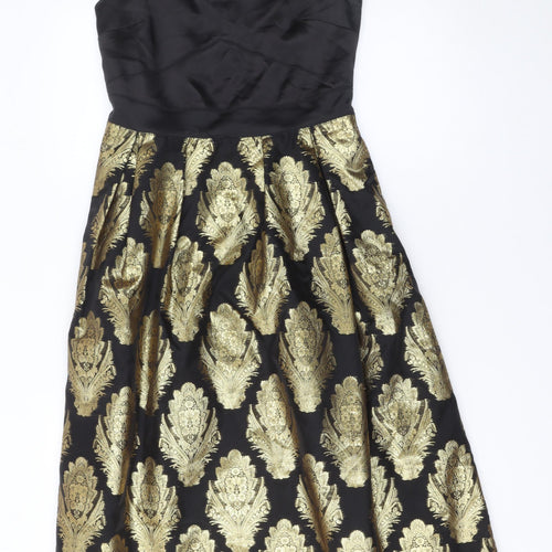 Oasis Women’s Black Gold Fit & Flare Jacquard Dress Size 8